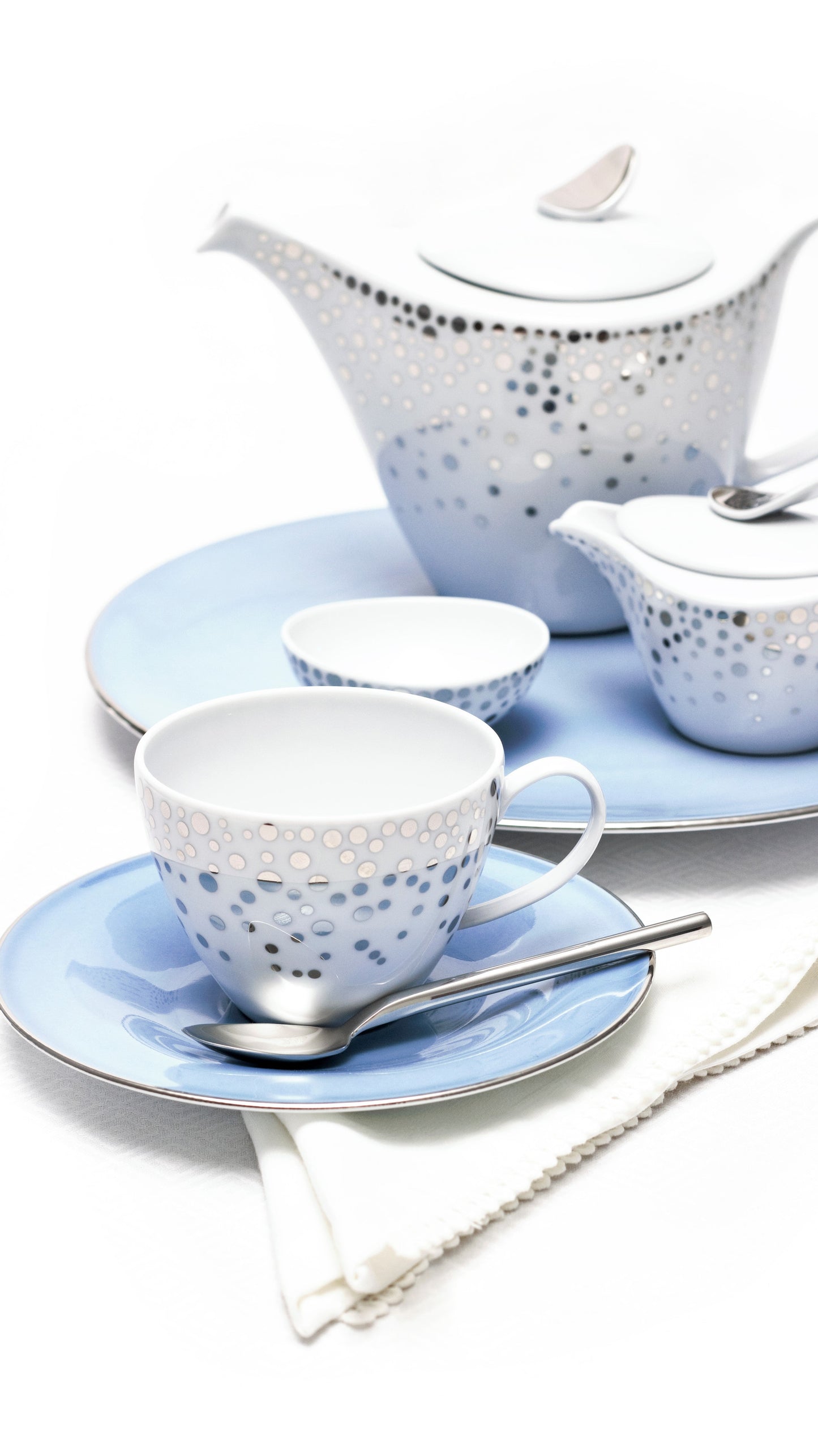 Silver Rain Tea Cup + Saucer (Set of 4)