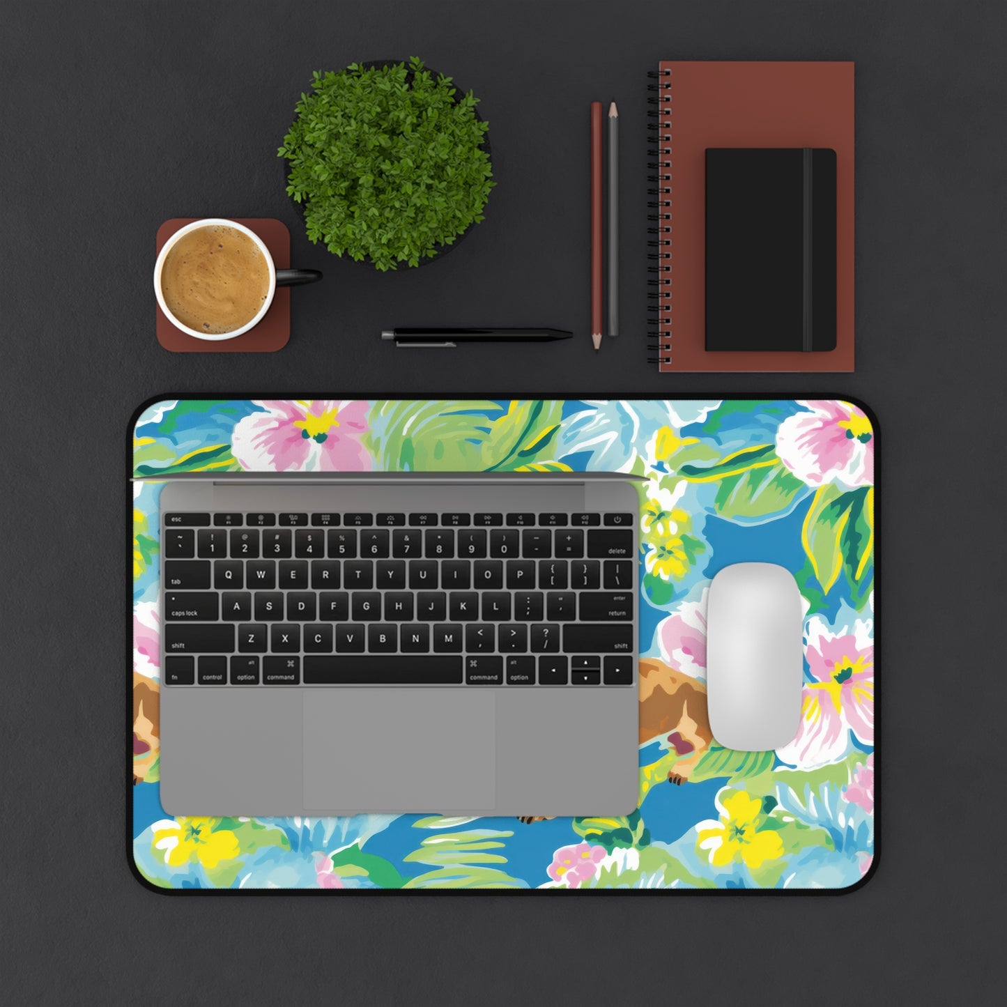 Watercolor Tropical Dachshund Desk Mat — Coastal Weenie Dog Mouse Pad