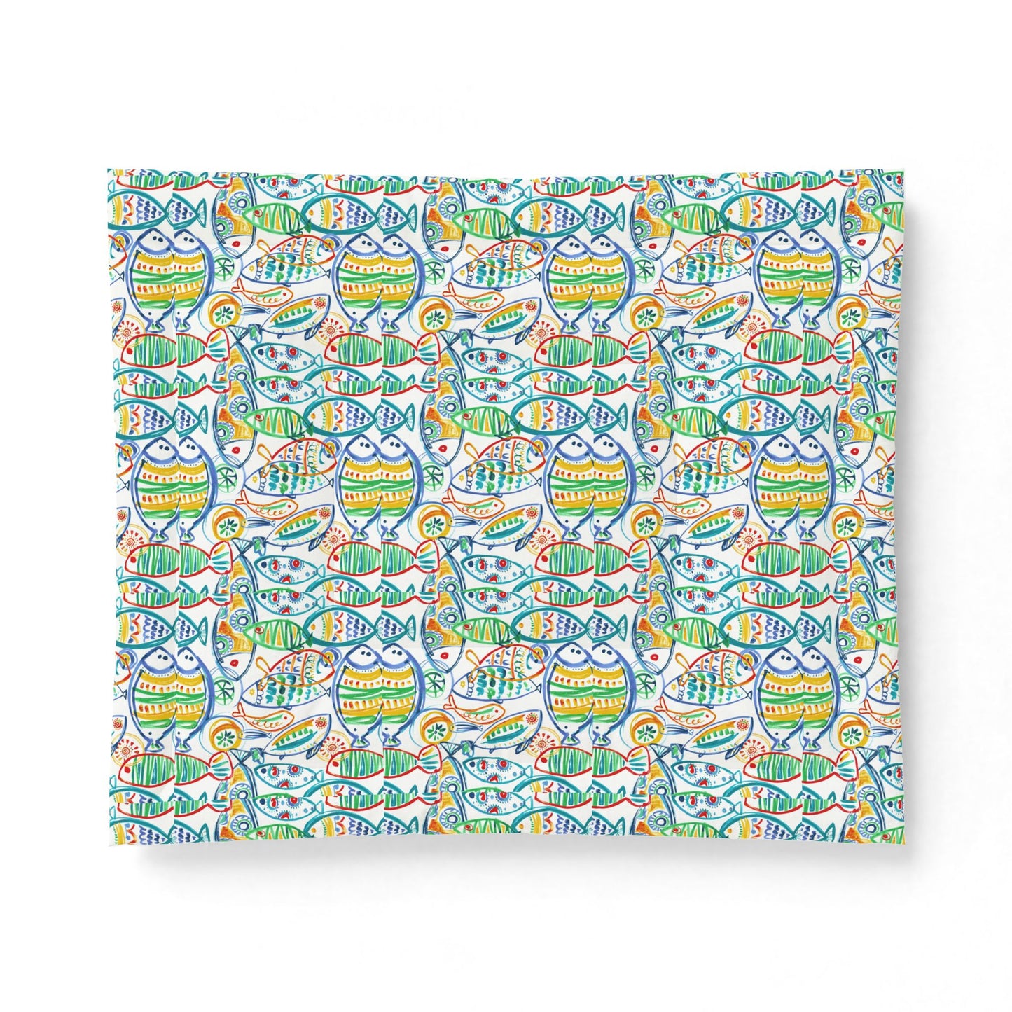 Beach House Cotton Comforter — Colorful Abstract Fish Design