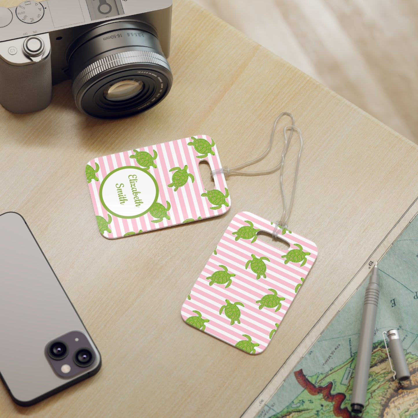 Personalized Preppy Sea Turtles Luggage Tag — Custom Name Travel ID