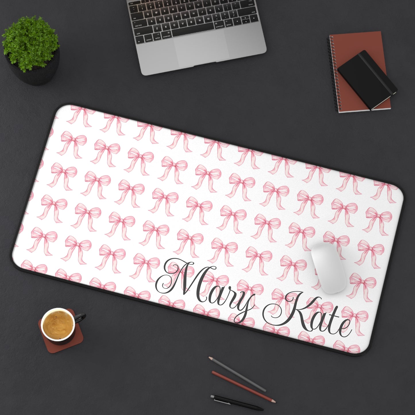 Personalized Pink Bow Desk Mat