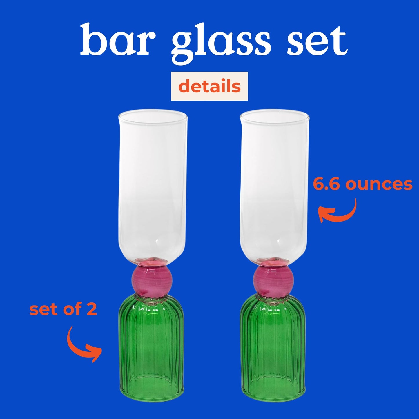 ban.do Bar Glass Set of 2 – 6.6oz Green Cocktail Glasses