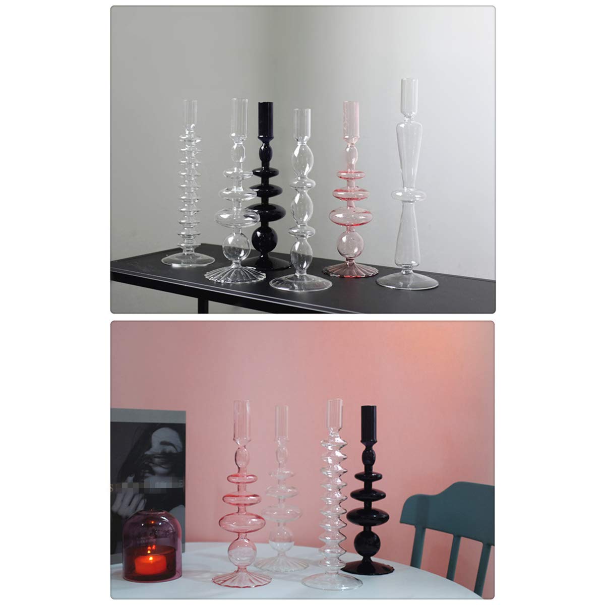 Olive Green Glass Candlestick Holders | Vintage Taper Candle Centerpieces