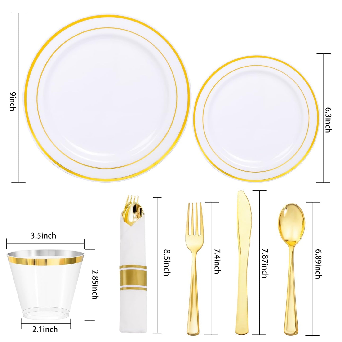 Gold Disposable Dinnerware Set for 50 Guests | Elegant Party Plates & Cutlery