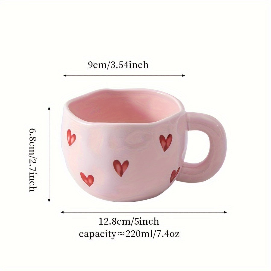 Pink & White Heart Ceramic Coffee Mug with Red Heart Rim