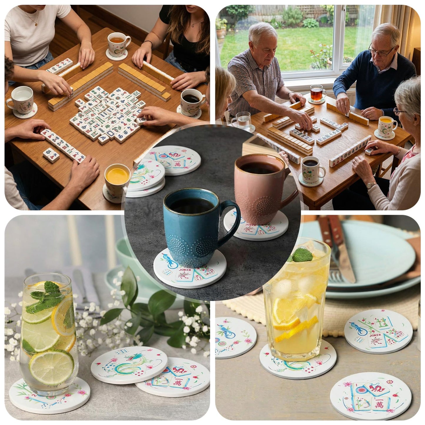 4 Pcs Mahjong Coasters with Holder Ceramic Drink Coasters: Amazon