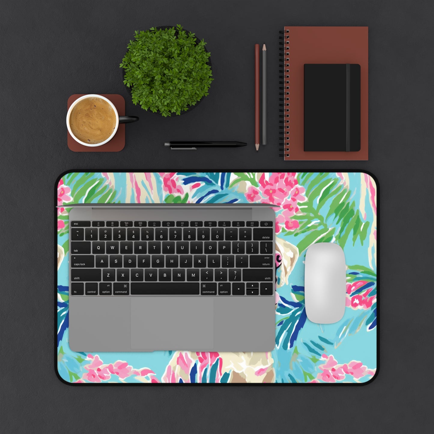 Coastal Watercolor Labrador Desk Mat — Tropical Beach Dog Mouse Pad