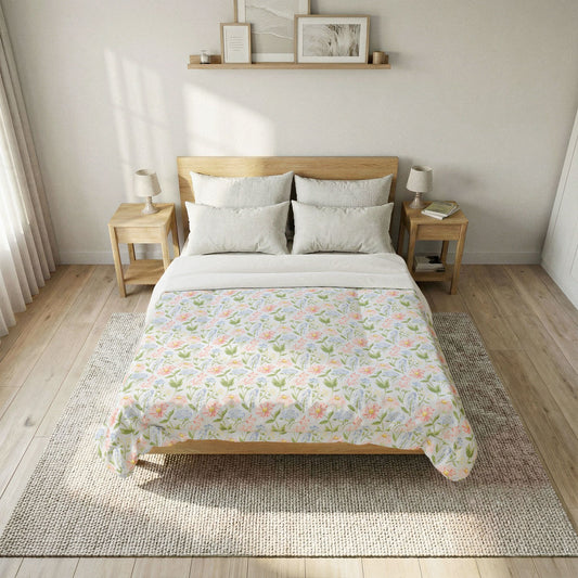 Vintage Watercolor Floral Cotton Comforter — Soft Floral Bedspread