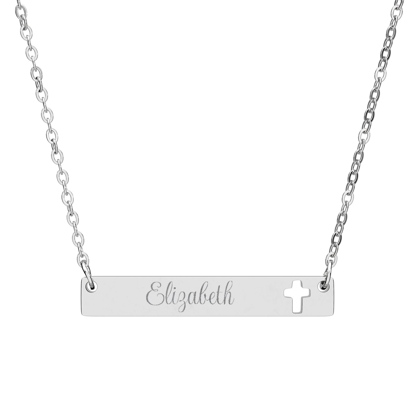Cutout Cross Bar Necklace — Personalized Engraved Religious Bar Pendant