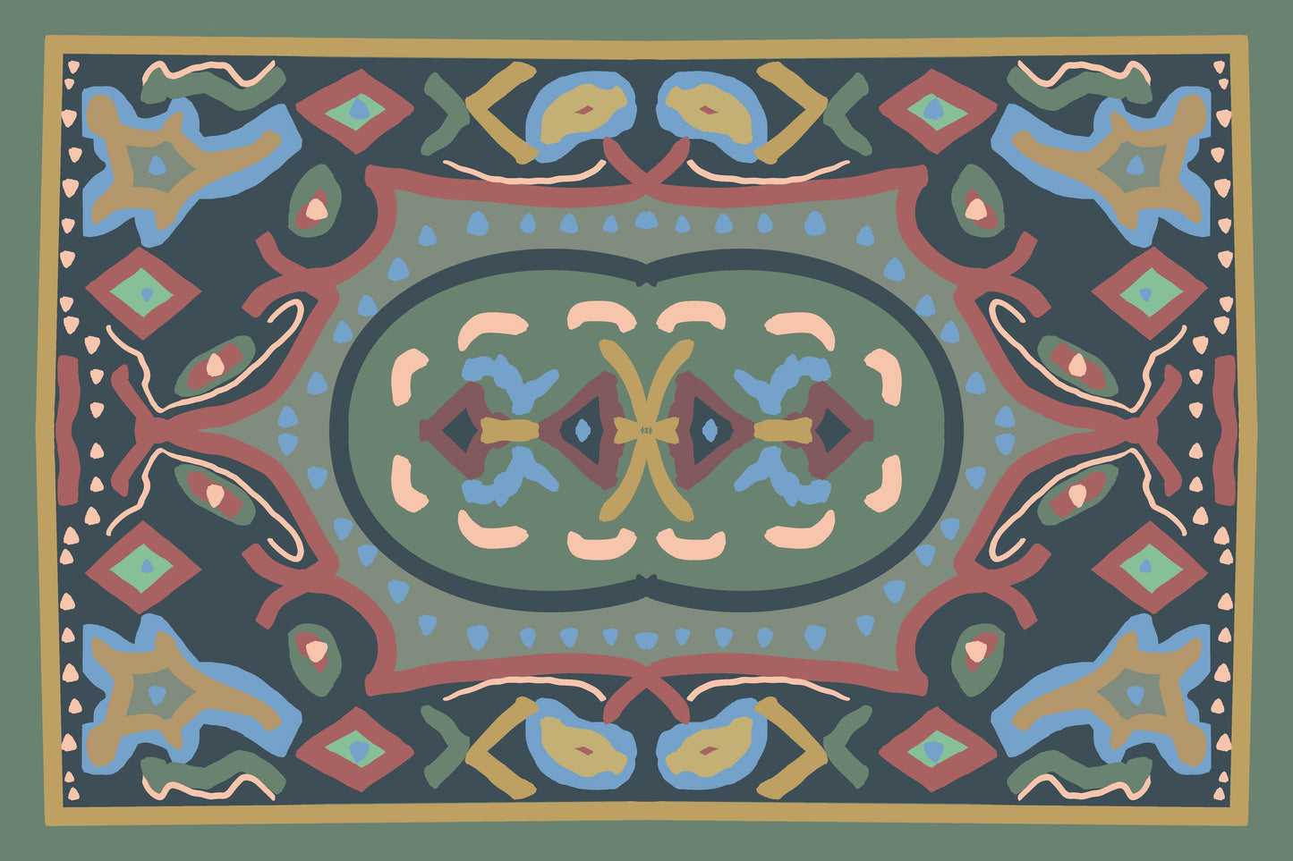 "Ash" Jewel Tone Traditional Oriental Style Vinyl Floor Mat- 24"x36"