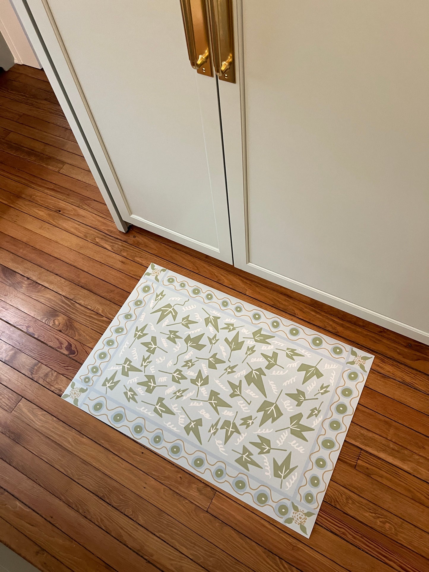 "Ivy on Blue" Cottage Style Vinyl Floor Mat- 24"x36"