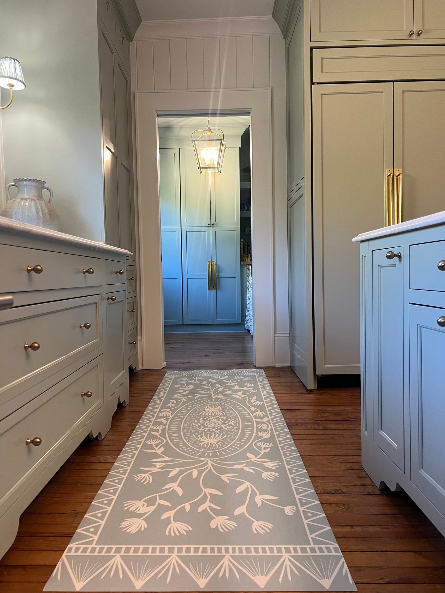 Ruth in Dutch Blue Cottage Style Floral Vinyl Runner - 30"x96"