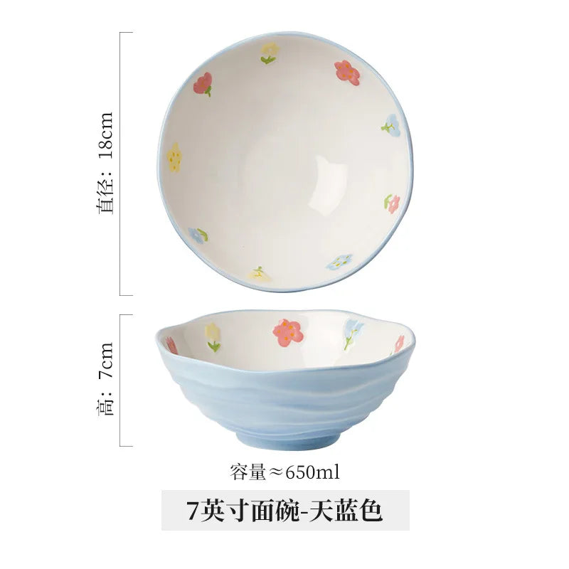 DecorBites™ 7" Hand-Painted Ceramic Ramen Bowl - Large Noodle Bowl for Home & Restaurant