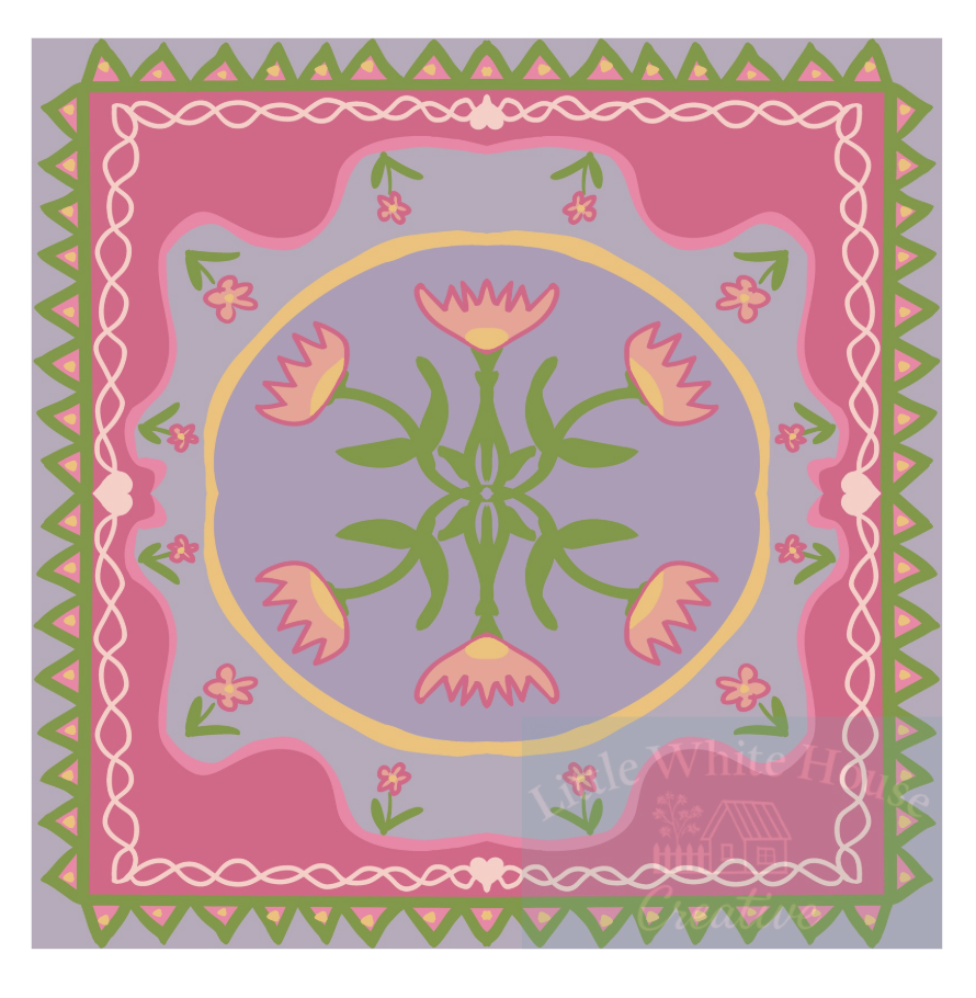 "Poppy" Cottage Style Vinyl Mahjong Mat- 31"x31"