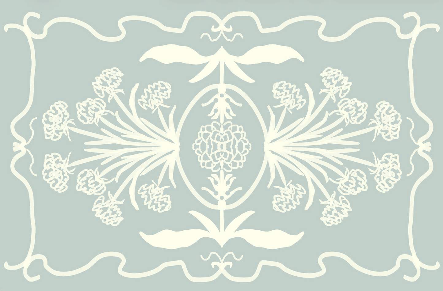 "Louise" Blue and Off White Floral Vinyl Floor Mat - 20"x30"