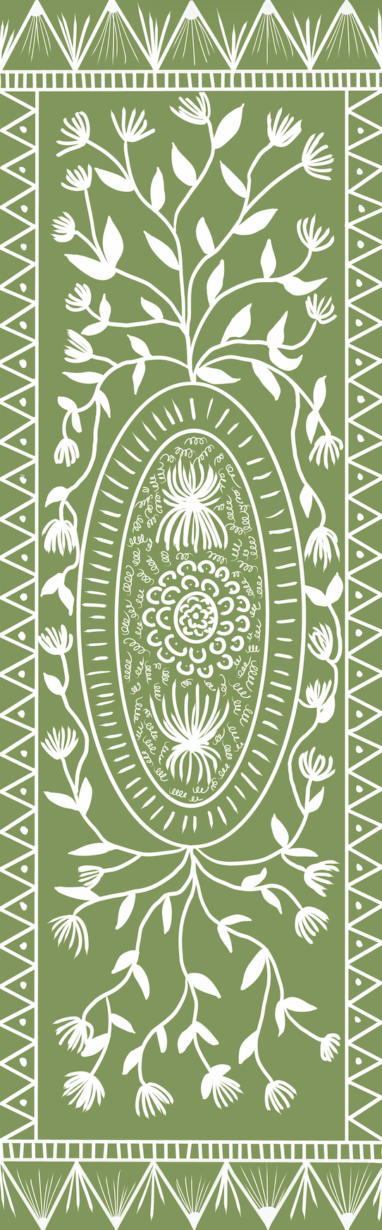 "Ruth in Emerald" Cottage Style Floral Vinyl Runner - 30"x96"
