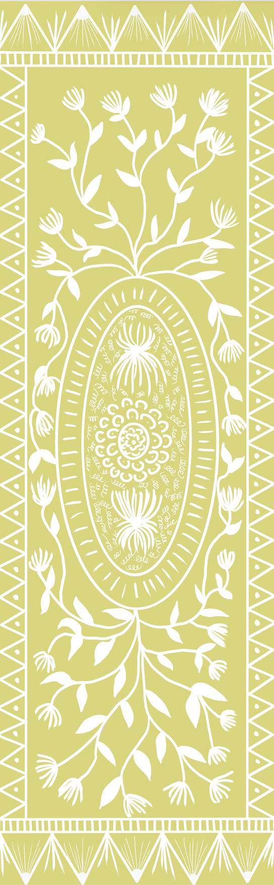"Ruth in Lemon" Cottage Style Floral Vinyl Runner - 30"x96"