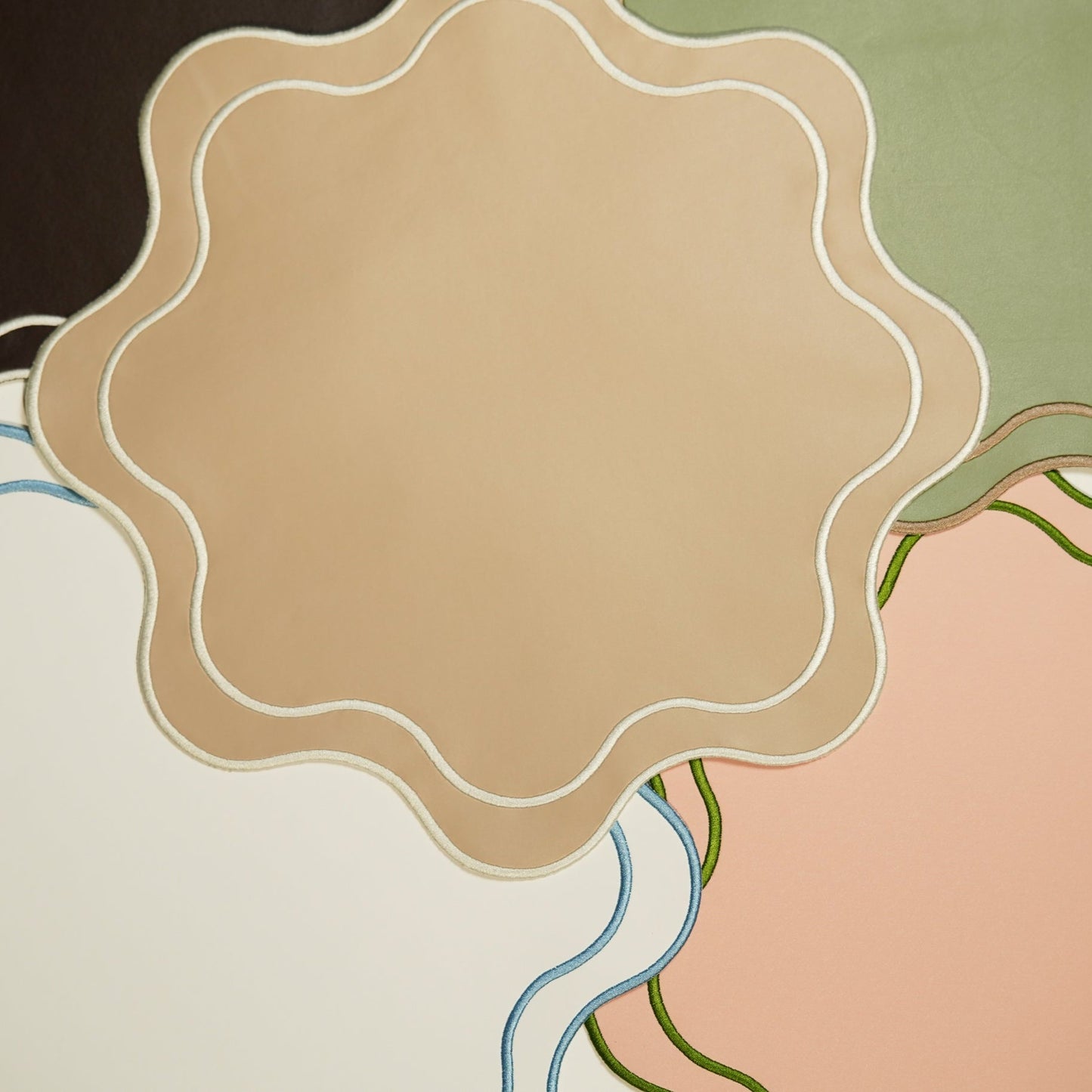 HAVEN BEIGE WAVY EDGE FAUX LEATHER PLACEMAT (Set Of 4)