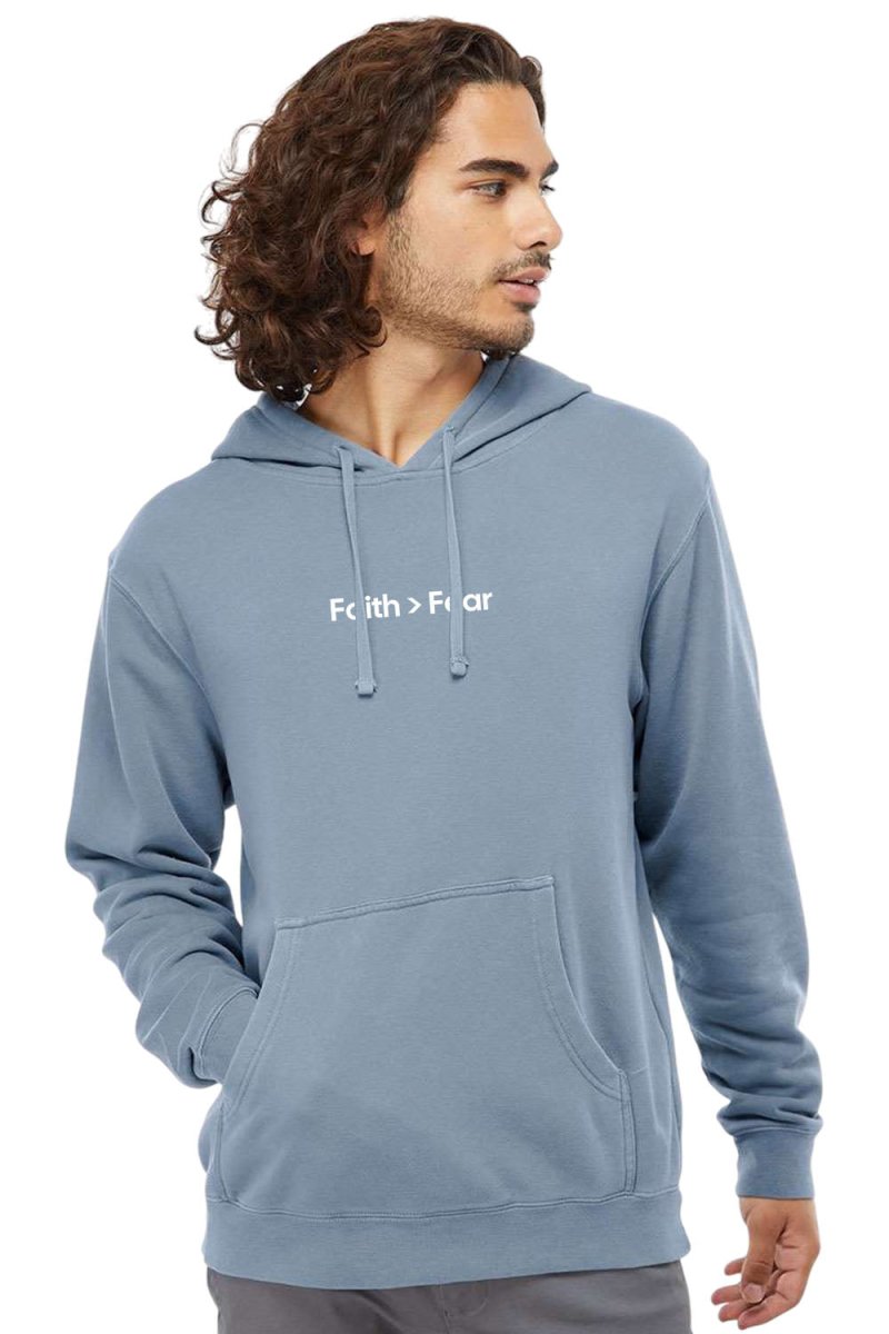 Faith > Fear Unisex Pigment-Dyed Hoodie Sweatshirt