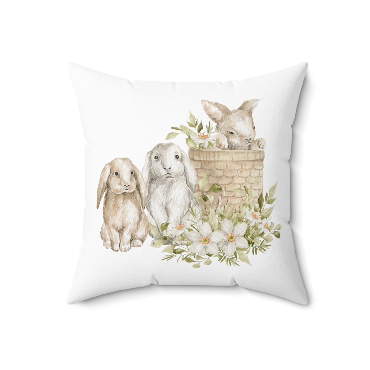 Spring Bunny Pillow | Throw Pillow | Easter | Watercolor Spring Design | Spun Polyester Square Pillow