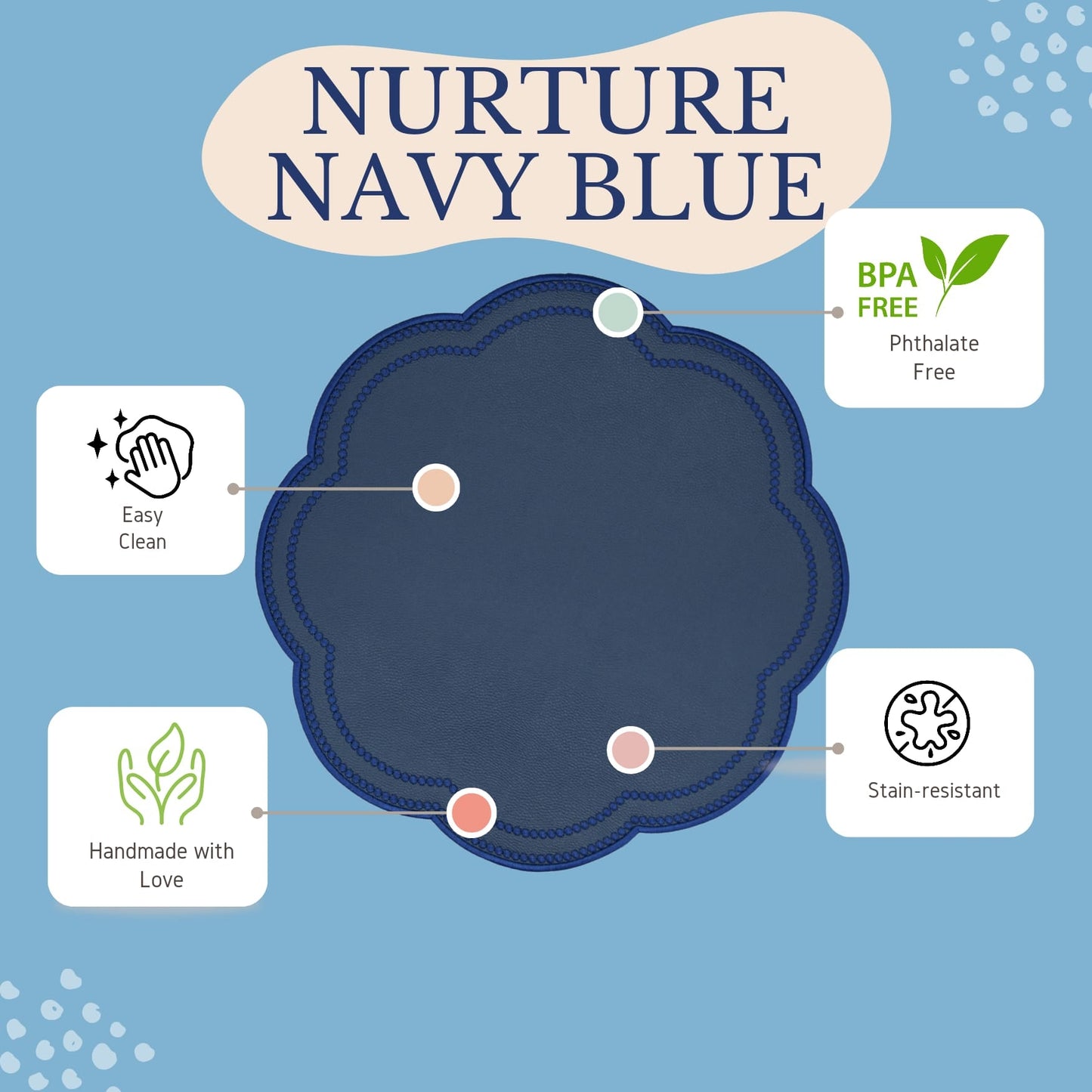 NURTURE NAVY BLUE FAUX LEATHER SCALLOPED PLACEMAT