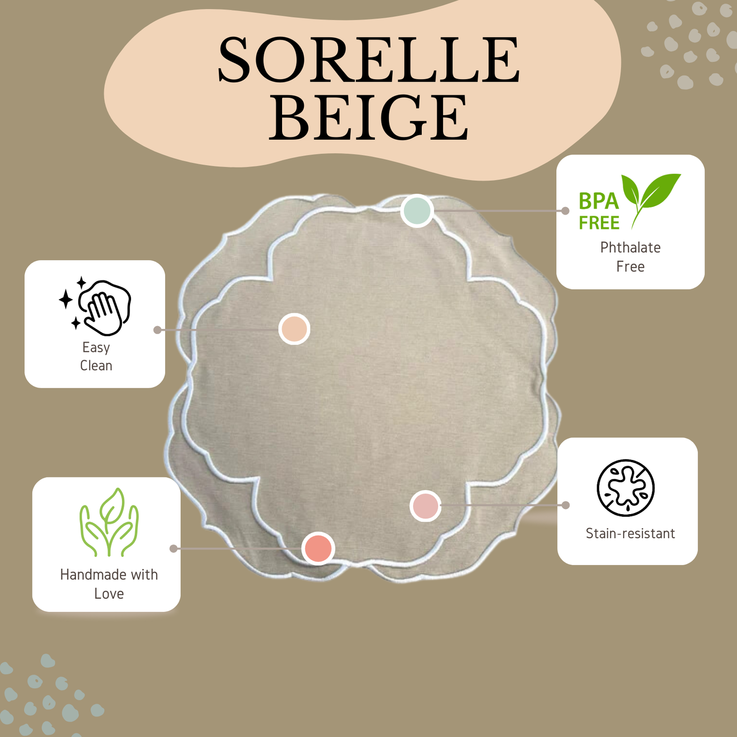 SORELLE BEIGE WHITE ROUND FABRIC PLACEMAT