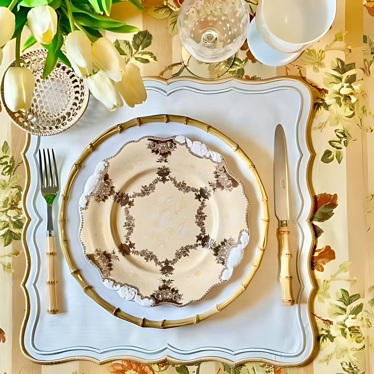 SHIMMER IVORY GOLD SILVER FABRIC PLACEMAT