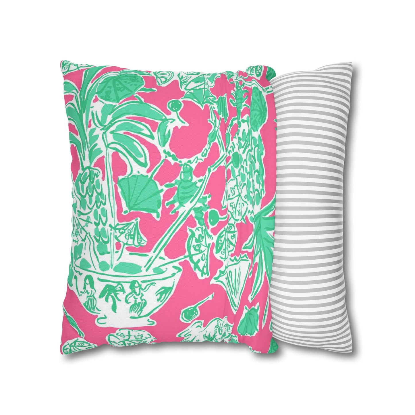 Custom Throw Pillow, Pink and Green Tropical