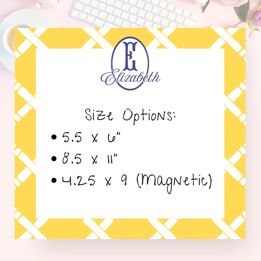 Personalized Notepad, Preppy Yellow Lattice
