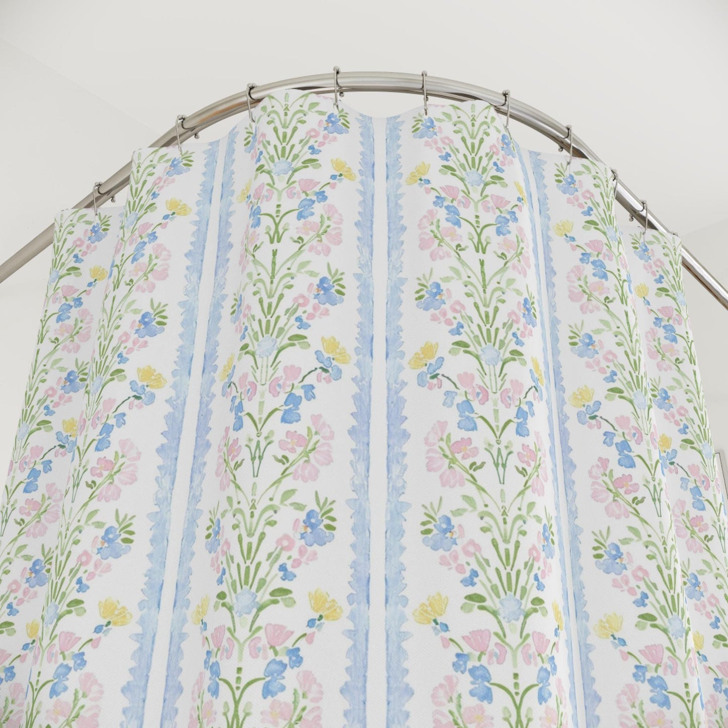 Watercolor Print Shower Curtain & Bathmat Set – Shabby Chic / French Country Bathroom Decor