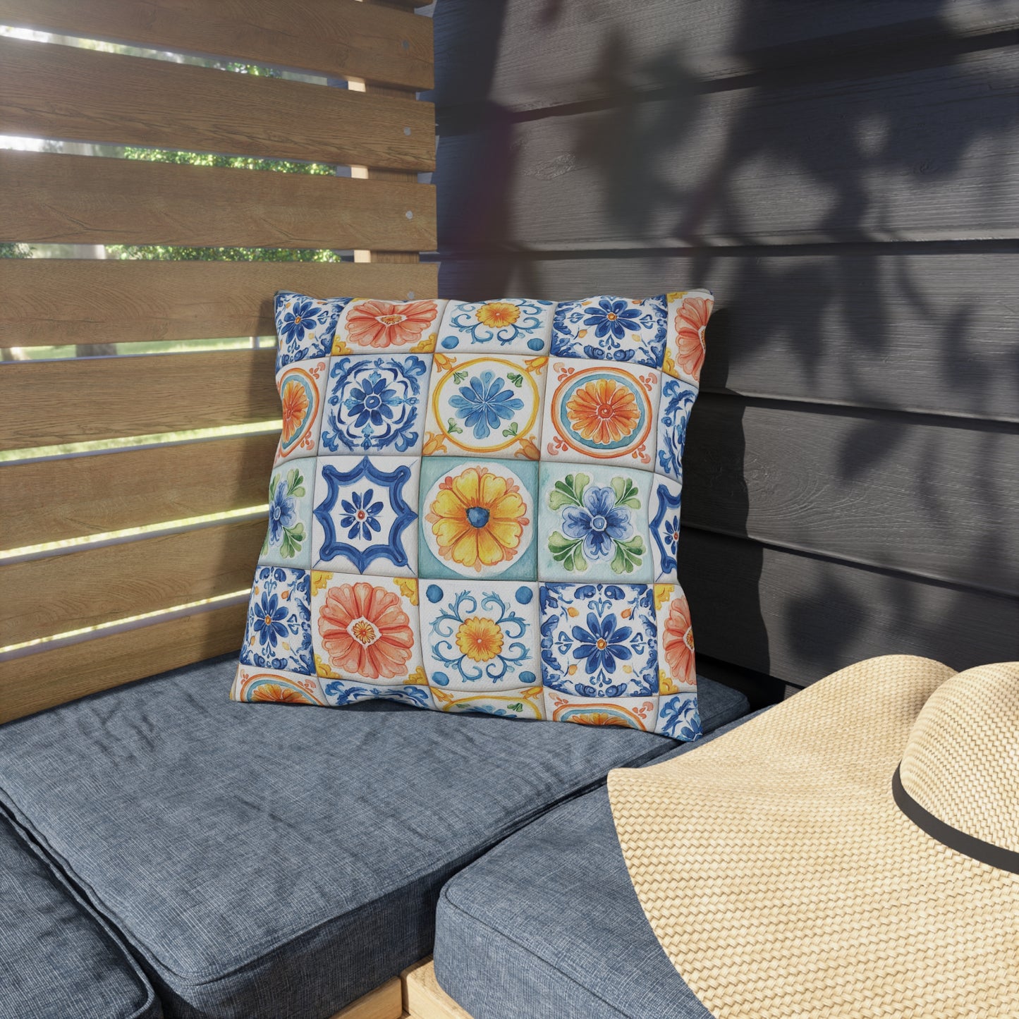 Bright Multicolor Abstract Tile Mosaic Outdoor Pillows