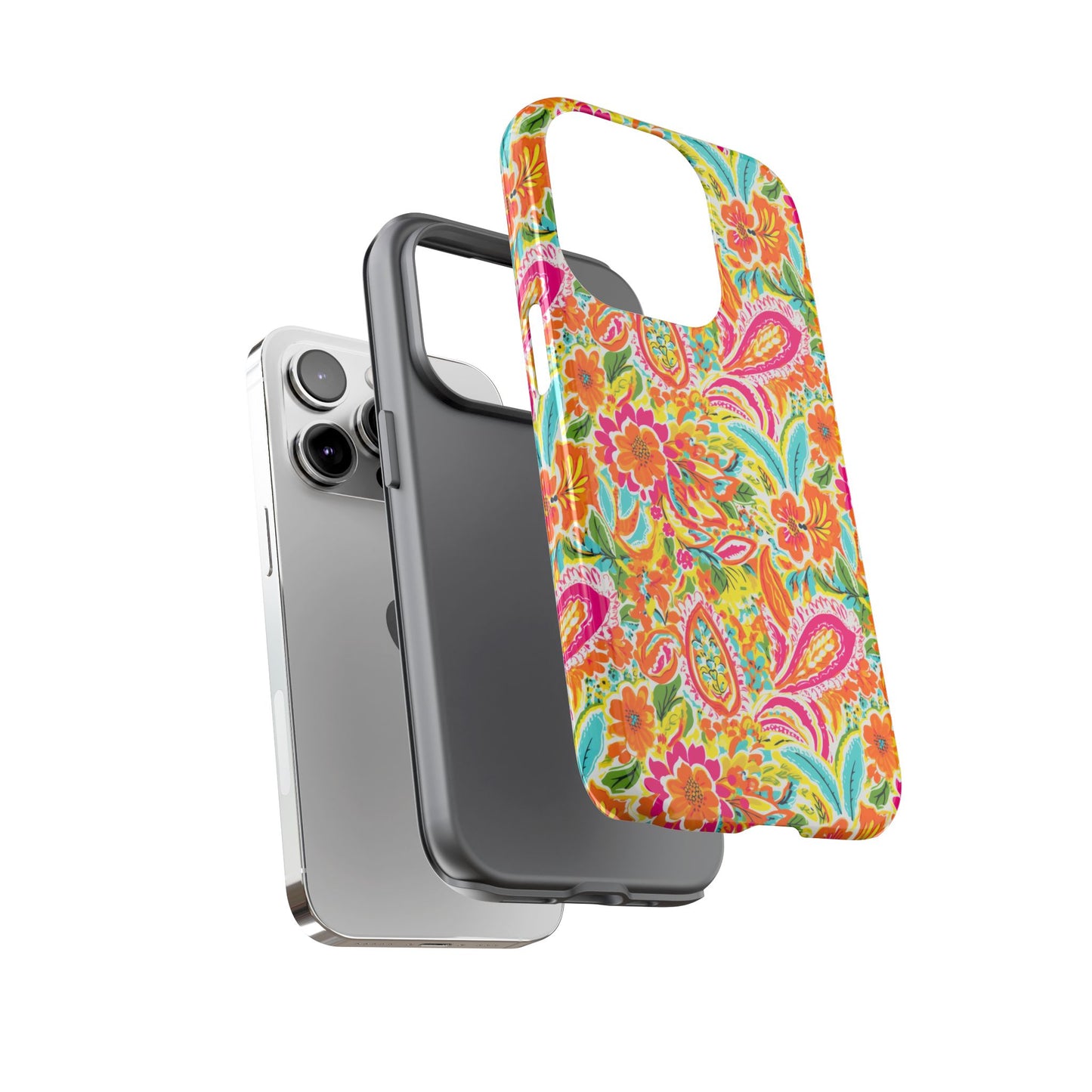 Vibrant Floral Paisley phone case | Tough Cases | Orange and Pink Floral | iPhone 17