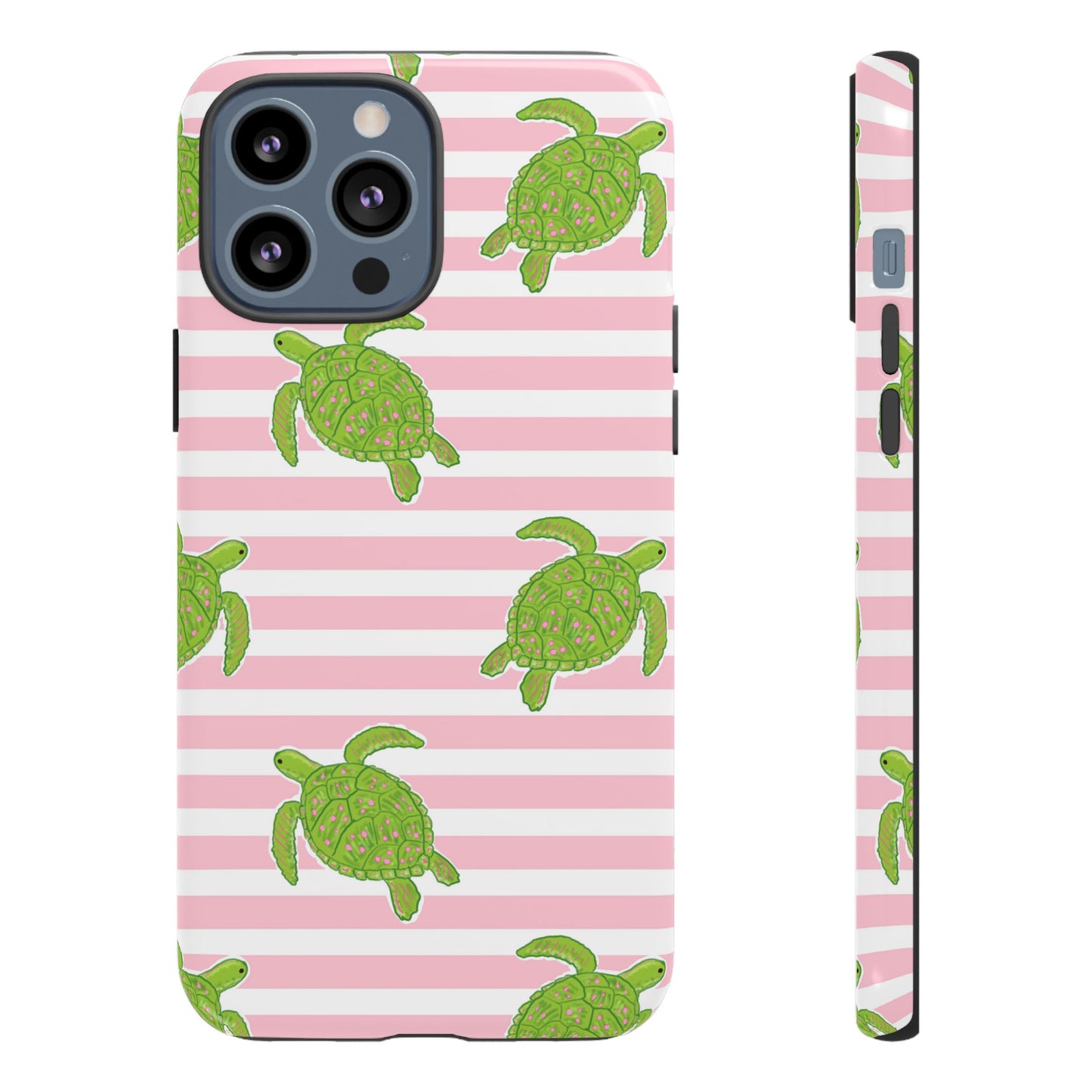 Green Sea Turtles Phone Case | Pink Stripes Tough Case | iPhone 17