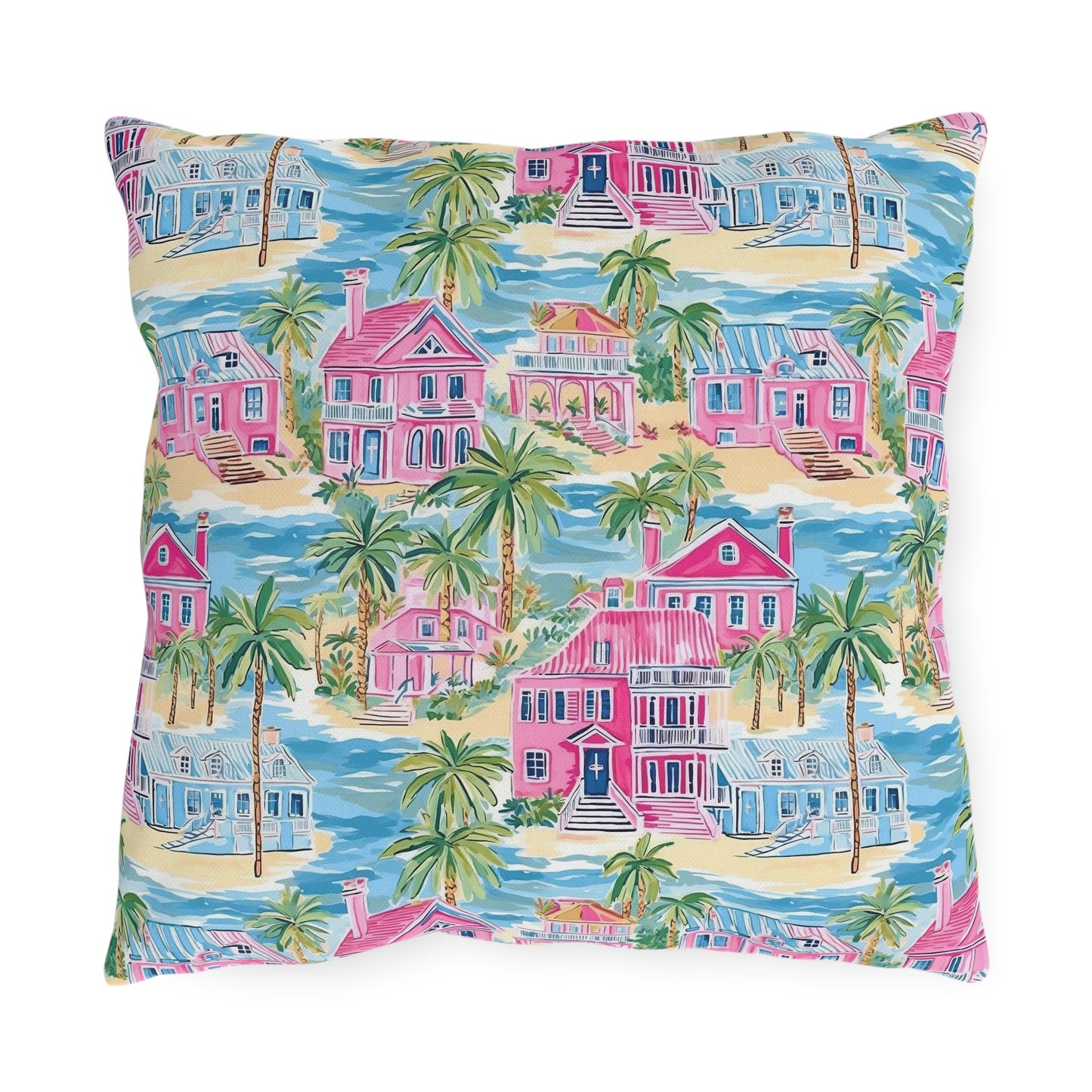 Outdoor Throw Pillow, Coastal Palm Beach Houses