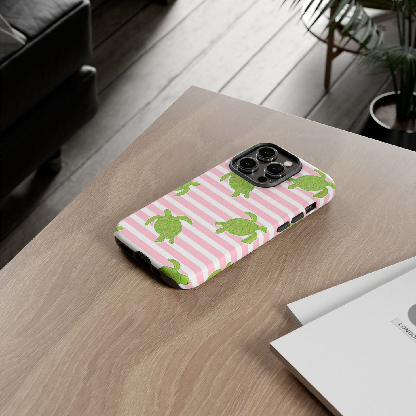 Green Sea Turtles Phone Case | Pink Stripes Tough Case | iPhone 17