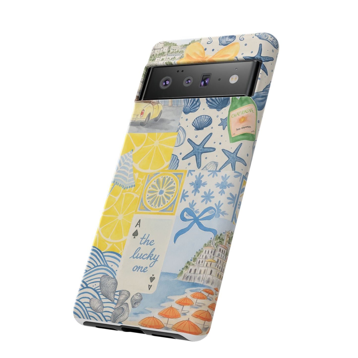 Coastal Collage Phone Case | Beach Shells, Starfish, Lemon, Scenic Travel | Italian Summer