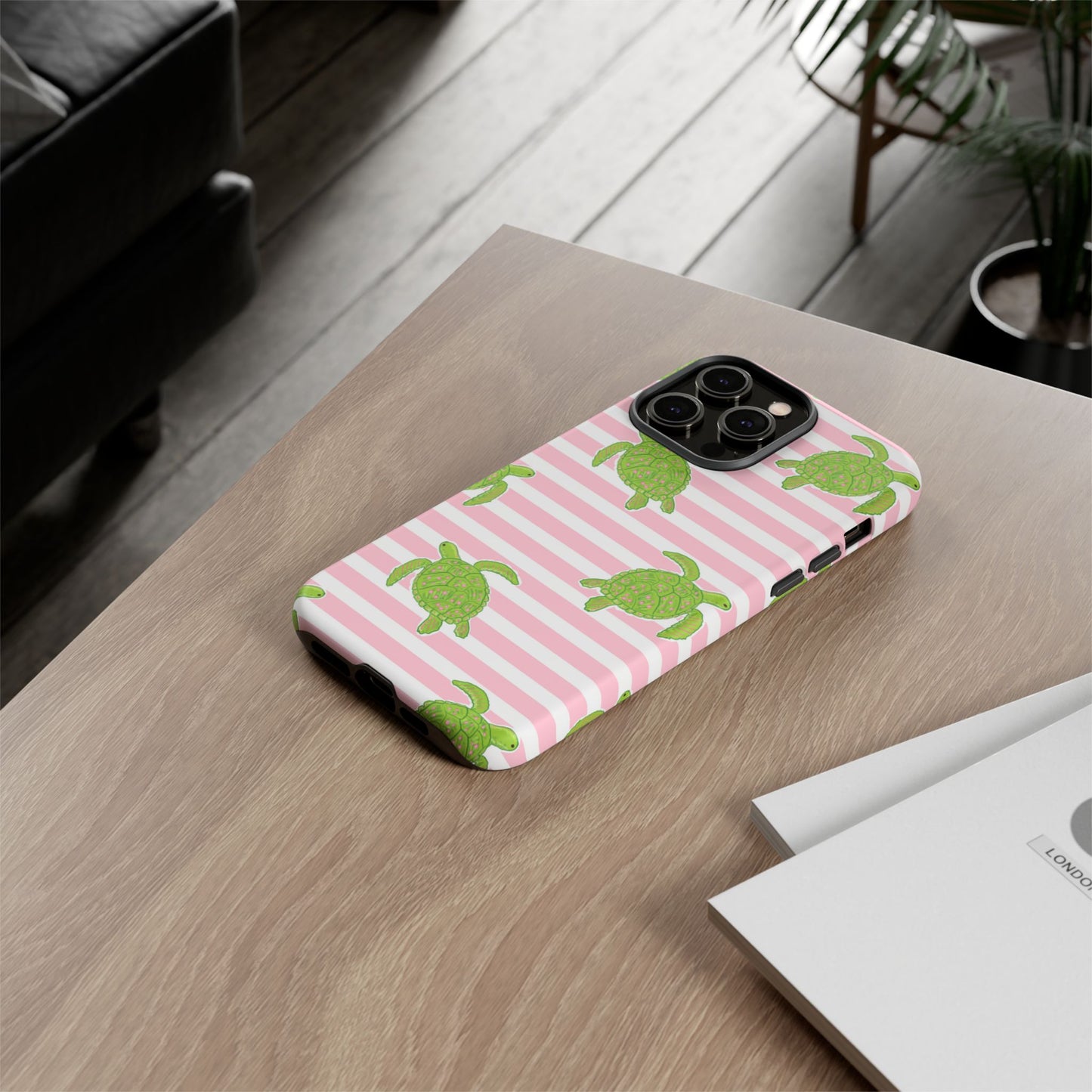 Green Sea Turtles Phone Case | Pink Stripes Tough Case | iPhone 17