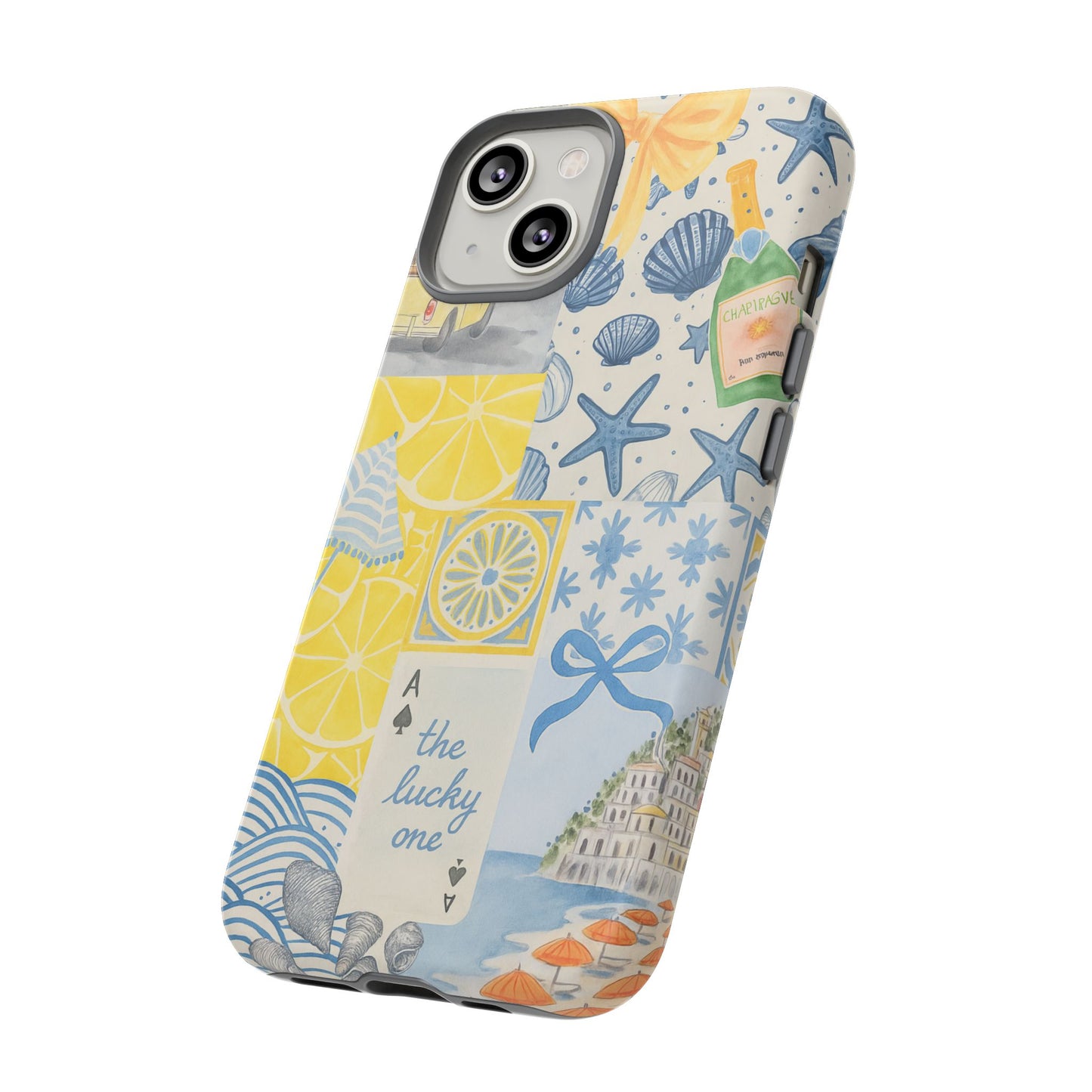 Coastal Collage Phone Case | Beach Shells, Starfish, Lemon, Scenic Travel | Italian Summer
