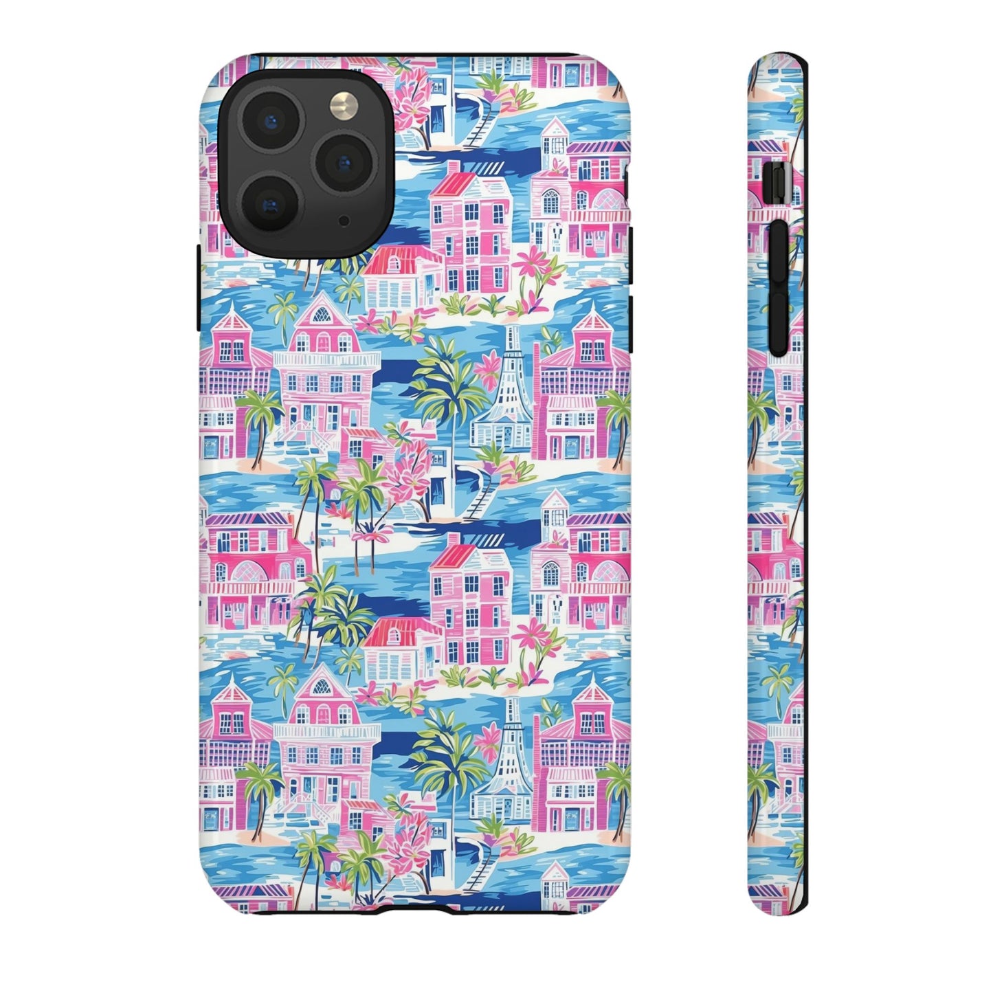 Pink Coastal Houses phone case | Tough Case | iPhone 17