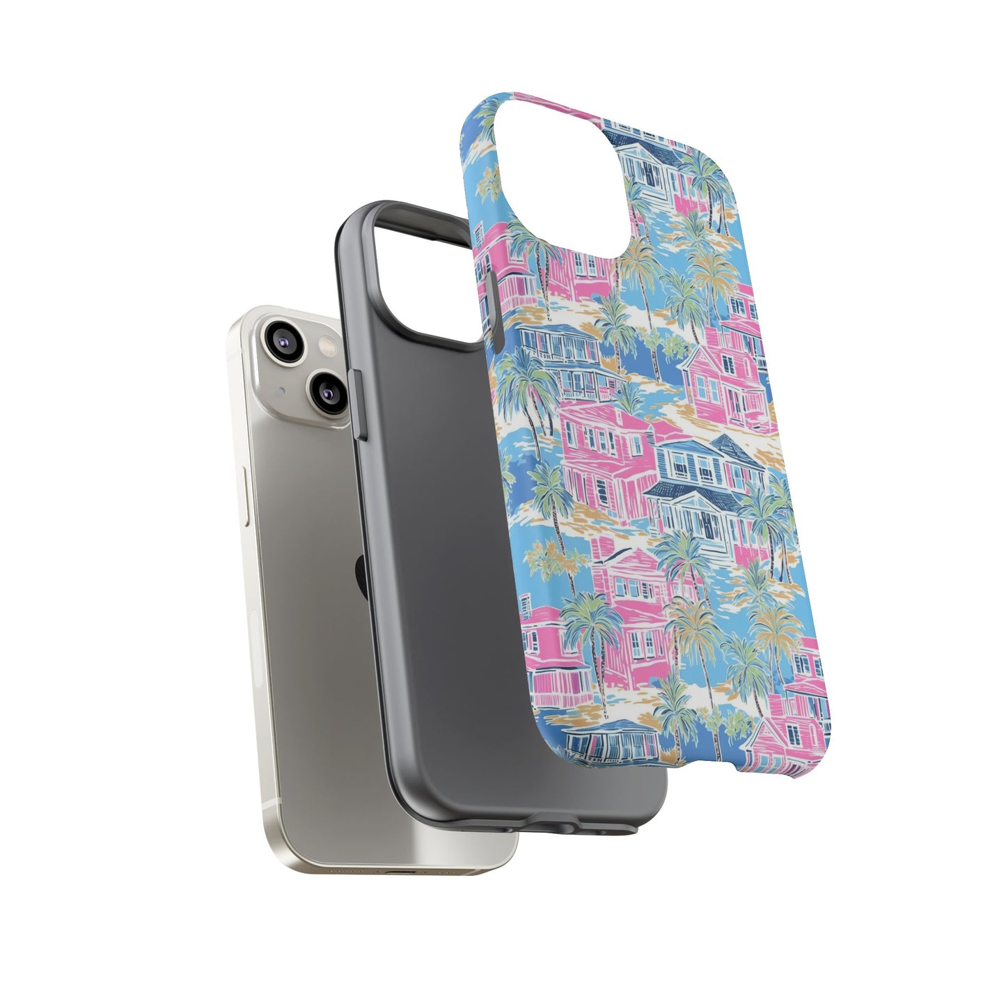 Tropical Beach Houses Tough Case | Palm Tree Coastal Phone Cover | iPhone 17