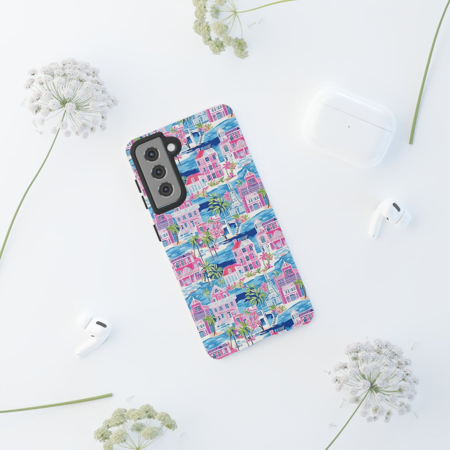 Pink Coastal Houses phone case | Tough Case | iPhone 17