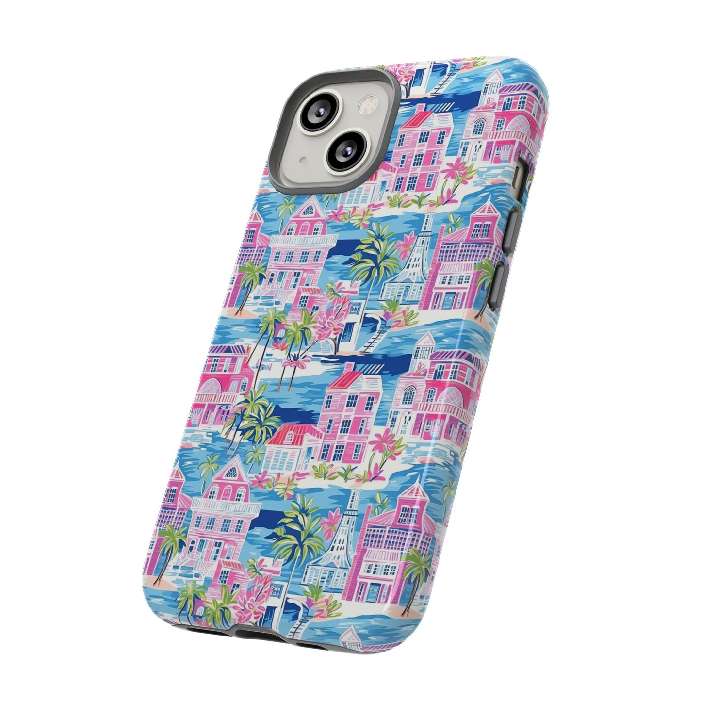 Pink Coastal Houses phone case | Tough Case | iPhone 17