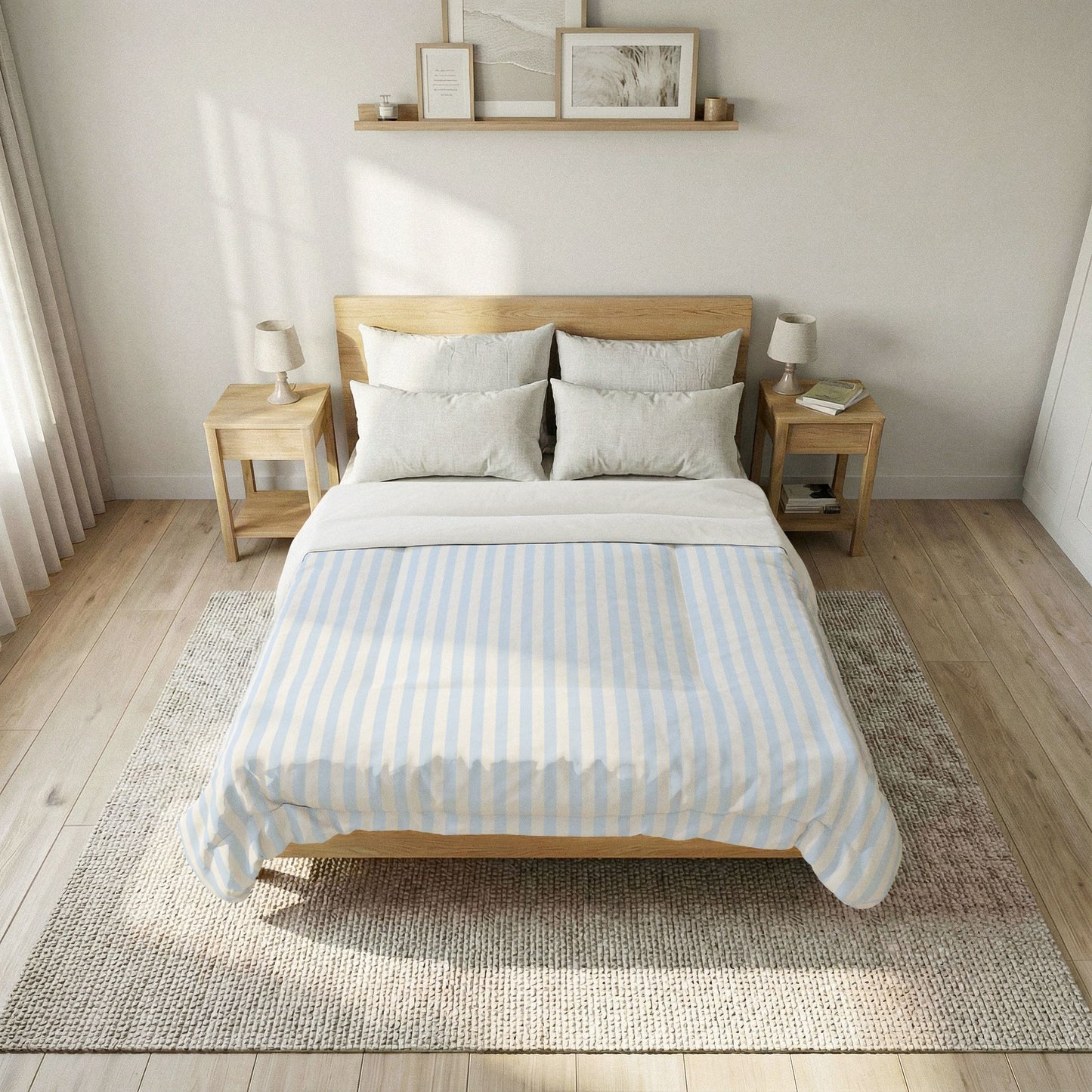 Blue & White Watercolor Stripe Cotton Comforter