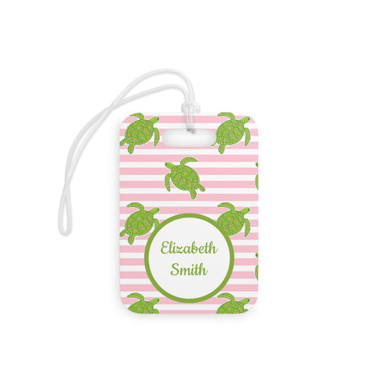 Personalized Preppy Sea Turtles Luggage Tag — Custom Name Travel ID