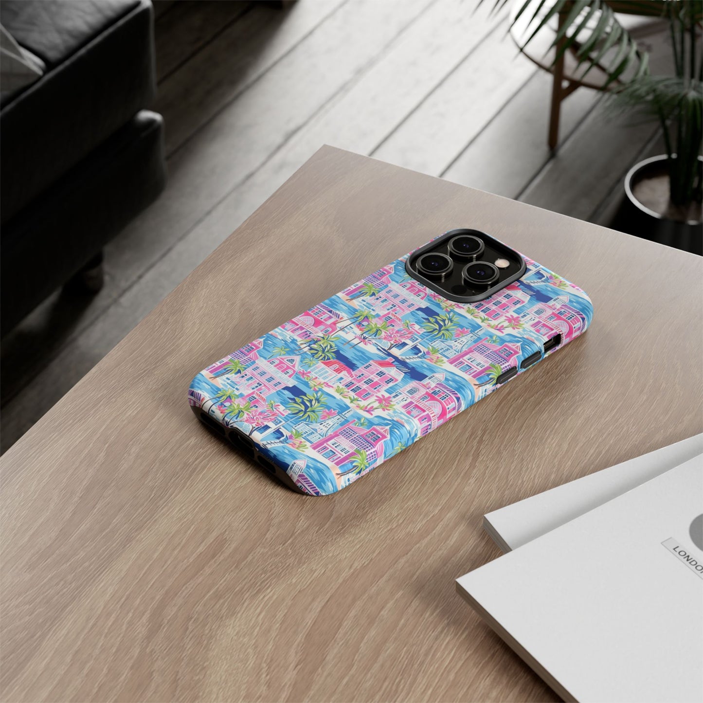 Pink Coastal Houses phone case | Tough Case | iPhone 17