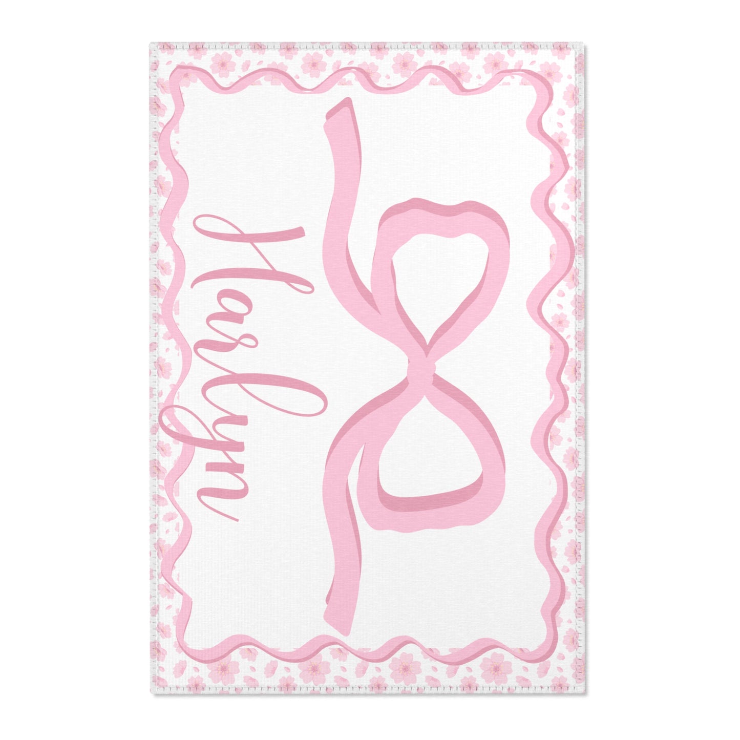 Personalized Pink Bow Area Rug — Custom Name Nursery Decor