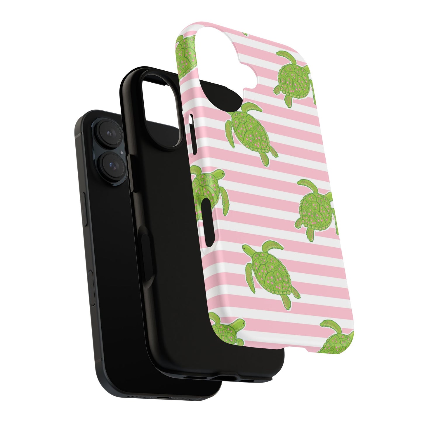 Green Sea Turtles Phone Case | Pink Stripes Tough Case | iPhone 17