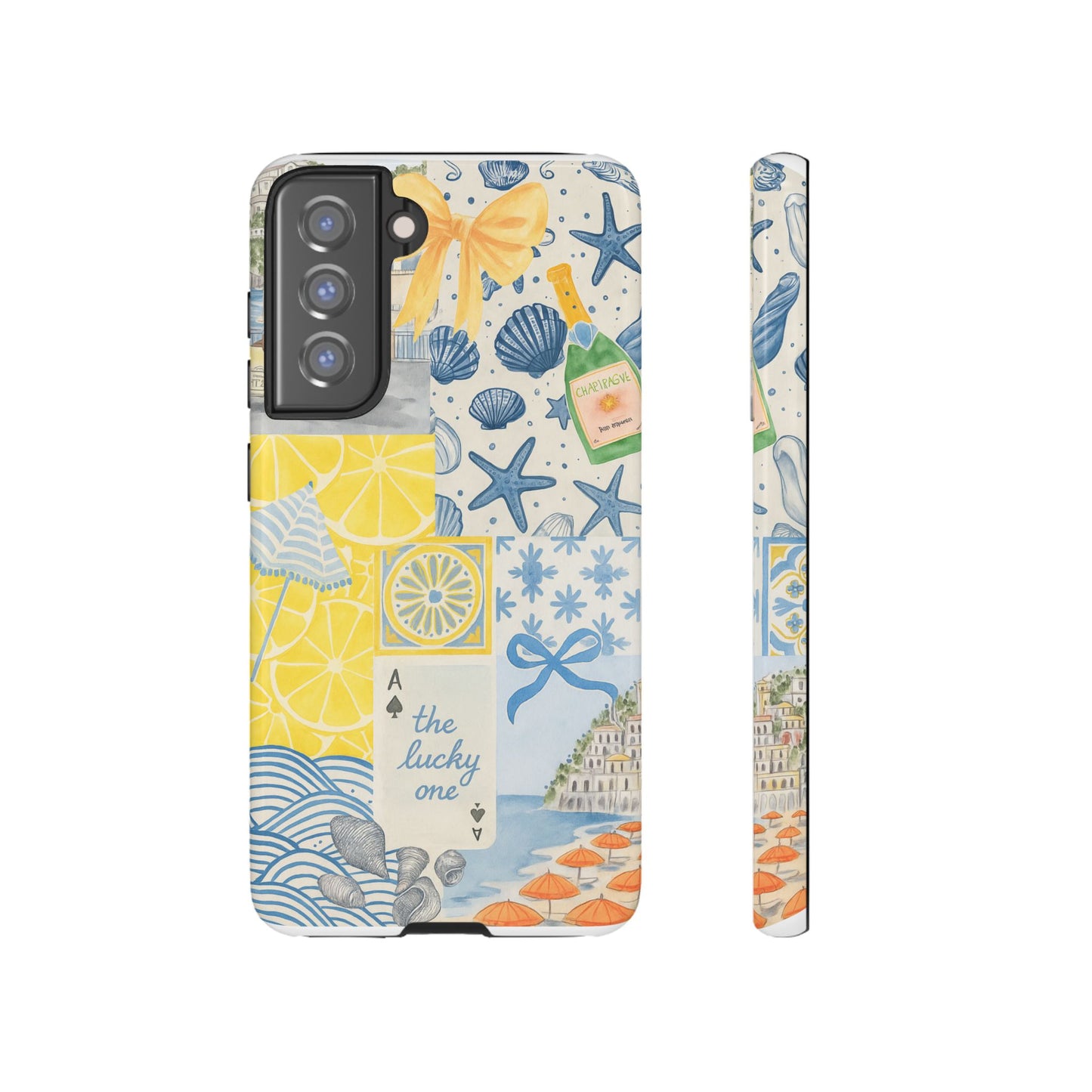 Coastal Collage Phone Case | Beach Shells, Starfish, Lemon, Scenic Travel | Italian Summer