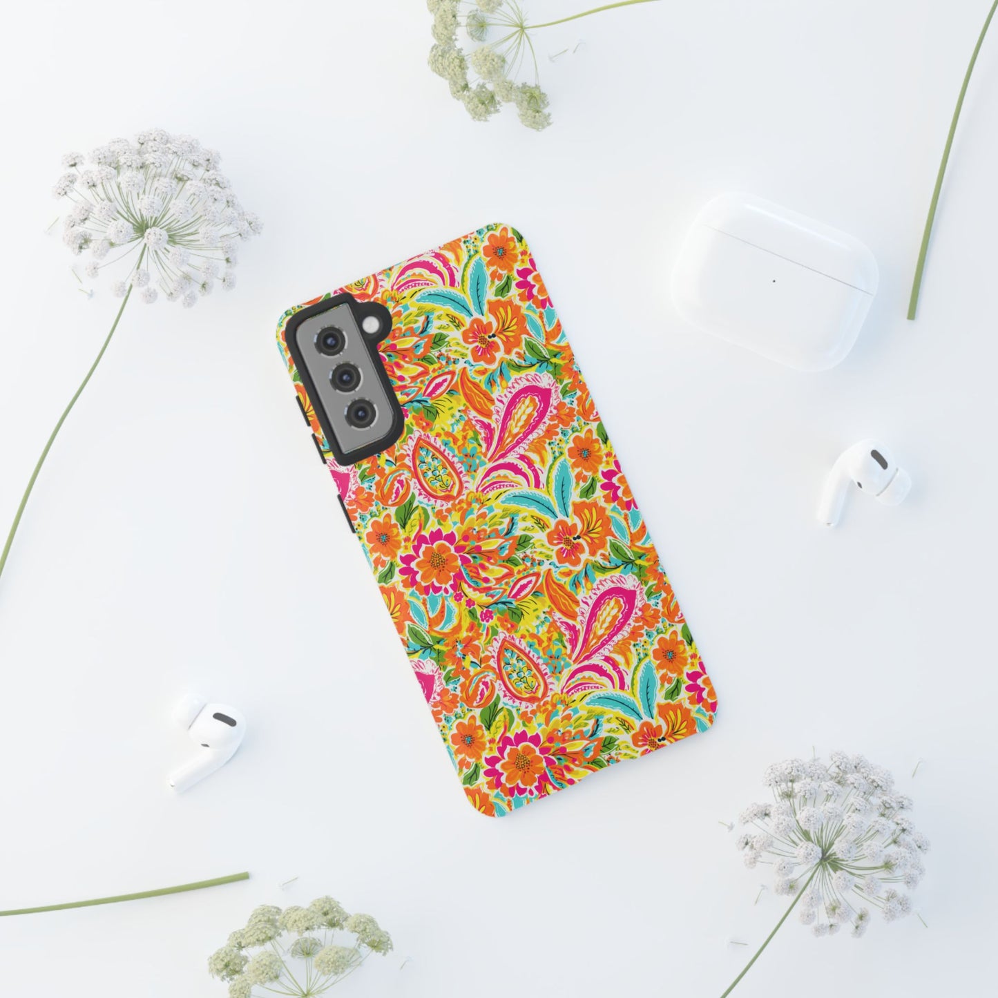 Vibrant Floral Paisley phone case | Tough Cases | Orange and Pink Floral | iPhone 17