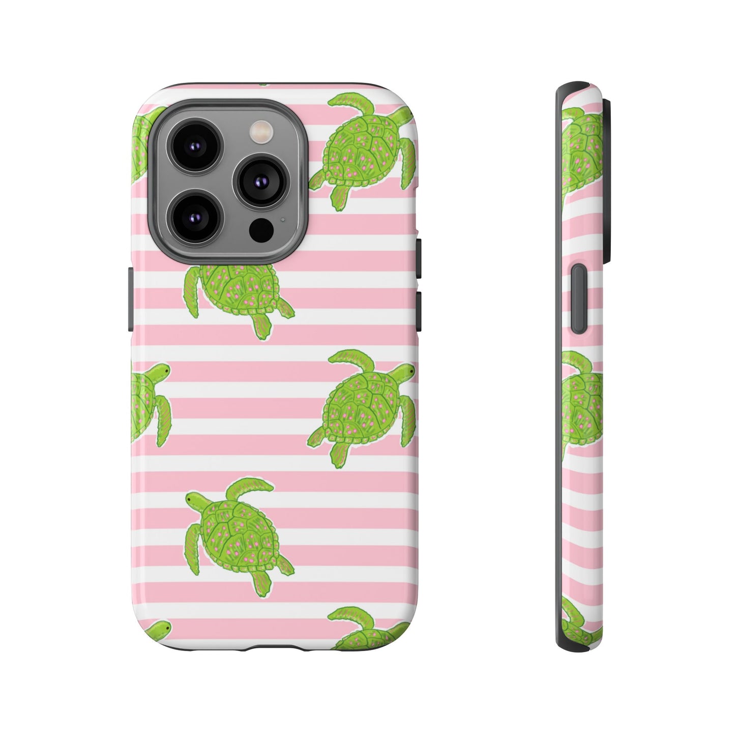 Green Sea Turtles Phone Case | Pink Stripes Tough Case | iPhone 17